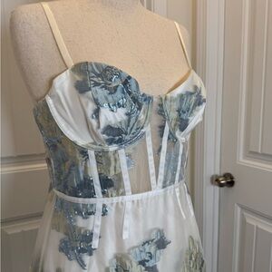 NWT For Love & Lemons Cody Organza Sheer Dress, White and Icicle Blue - XL
